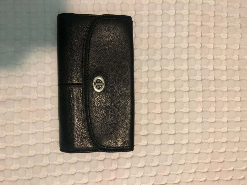 Coach Black Pebble Leather Turnlock Wallet